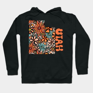 Utah State Design | Artist Designed Illustration Featuring Utah State Filled With Retro Flowers with Retro Hand-Lettering Hoodie